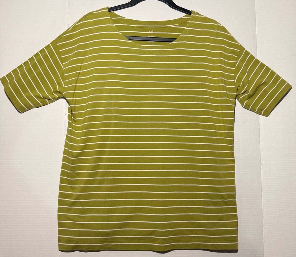 J.Jill Luxe Supima Elbow-Sleeve Tee Size M Green White Striped Top